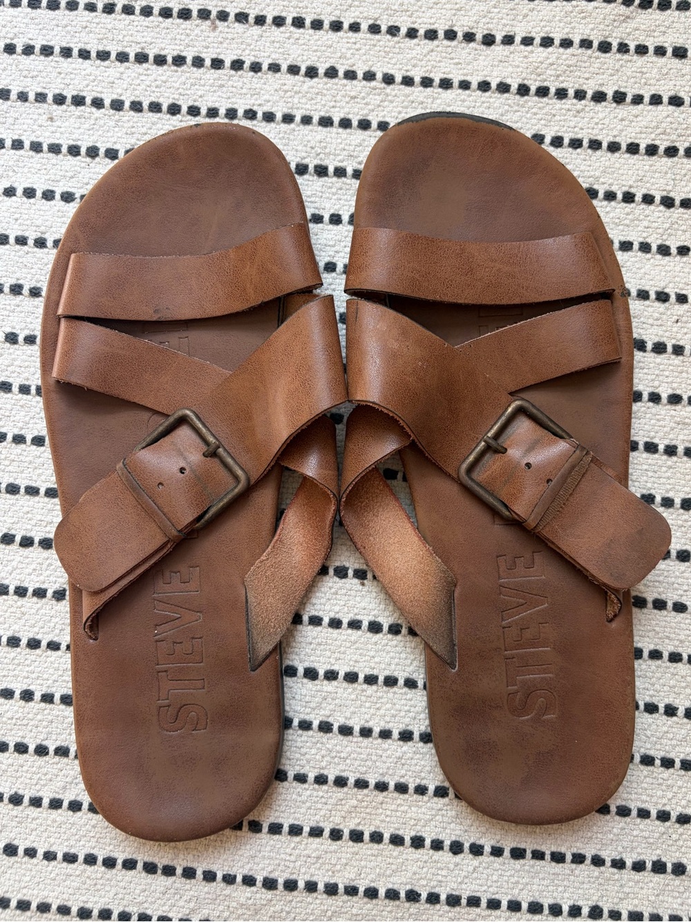 Steve Madden Men’s Brown Leather Buckle Sandals